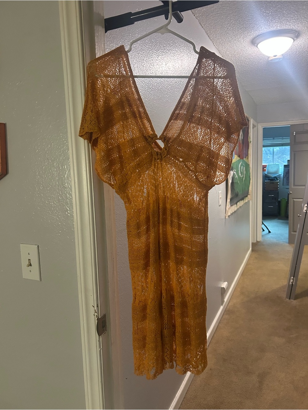 Arden B Crochet Tie-Front Swim Coverup in Rust Orange